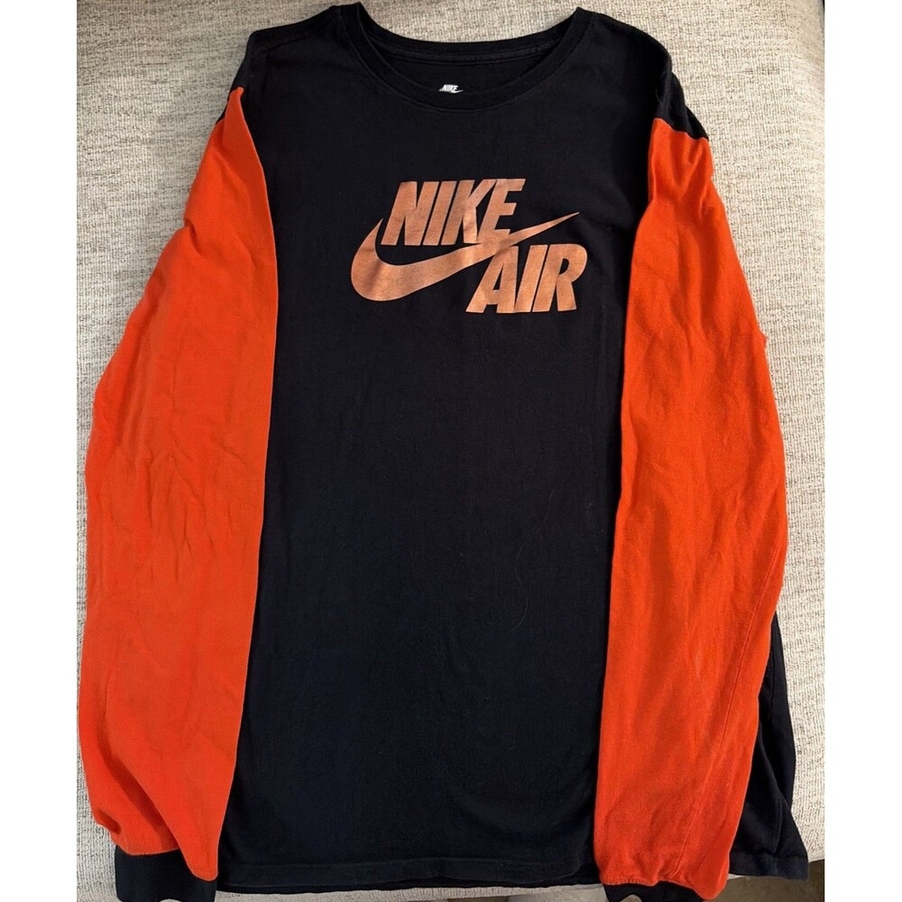 Nike Long Sleeve T-Shirt Mens Large Black Orange Air Graphic Colorblock 569921